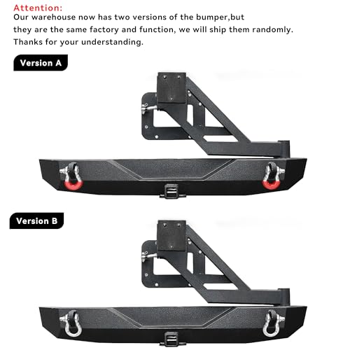 LEDKINGDOMUS Textured Black Rear Bumper with Tire Carrier & 2" Hitch Receiver for 07-18 Jeep Wrangler JK JKU Rubicon Sah