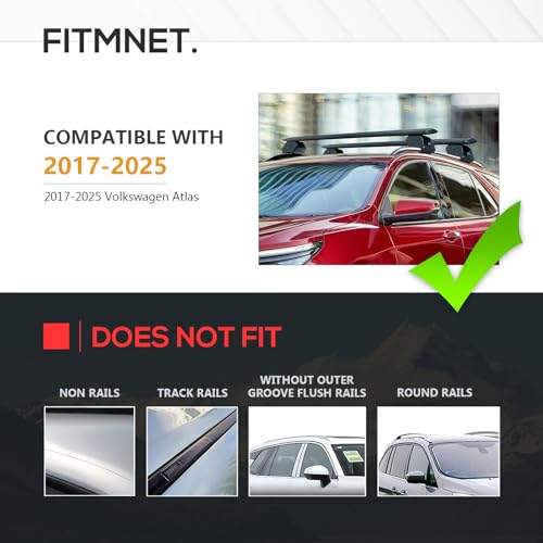 YZONA Heavy Duty 300 LBS Cross Bars for 2017-2025 Volkswagen Atlas Rooftop Carrier Side Rails Adjustable & Lockable Carg