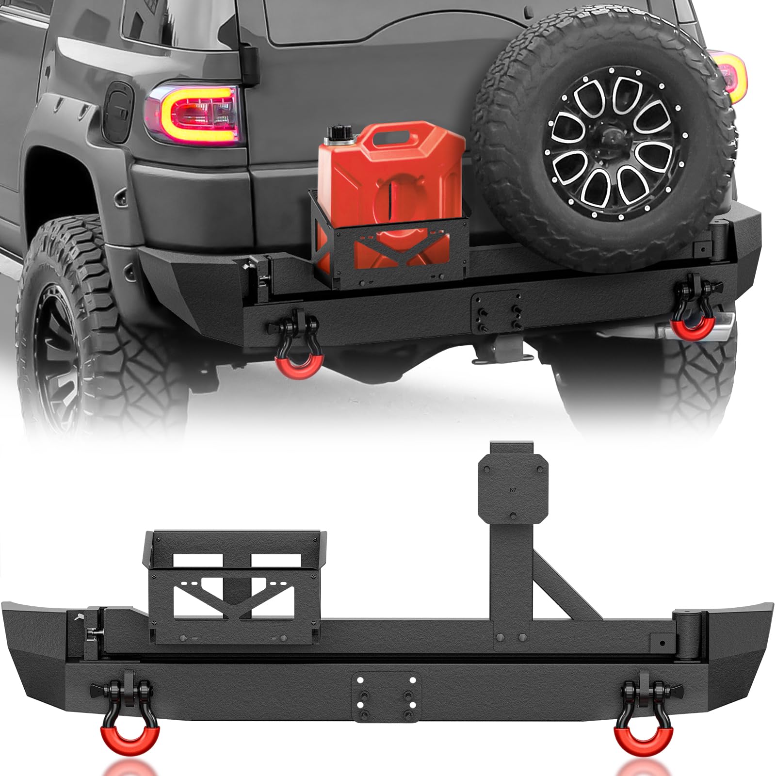 YZONA Rear Bumper with Spare Tire Carrier for 2007-2014 Toyota FJ Cruiser - D-rings & Tow Hitch Plate
| YZONA Rear Bump